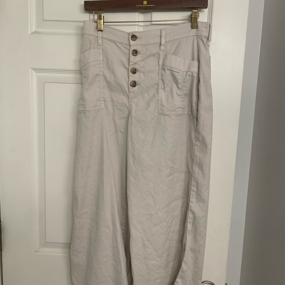 Beige Wide-Leg Button-Fly Pants